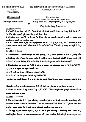 Đề thi Lớp 10 THPT Chuyên Lam Sơn môn Hoá học - Năm học 2010-2011 - Sở giáo dục và đào tạo Thanh Hóa